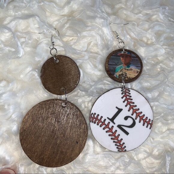 Custom Sport Wood Handmade Earrings - Picture 7 of 7